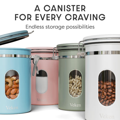 Veken Coffee Canister with Window, Airtight Stainless Steel Kitchen Food Storage Container with Lids, Date Tracker and Scoop for Grounds Coffee, Beans, Tea, Flour, Cereal, Sugar Jars, 22OZ, Green