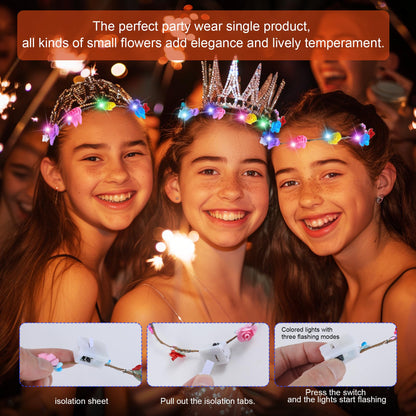 QSJQAMG 30 Pcs LED Flower Crown Headband,led Headbands,Light Up Flower Headbands for Women,Garlands Glowing Floral Wreath Crowns for Weddings,Halloween,Birthdays,Role-Playing,Beach Parties，Christmas