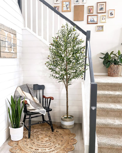 LuceAlberi 6FT Artificial Olive Tree - Indoor Tall Faux Olive Trees with Planter&Basket, Large Fake Olive Silk Tree Realistic Olive Plants with Branches and Fruits for Home Decor Office Living Room