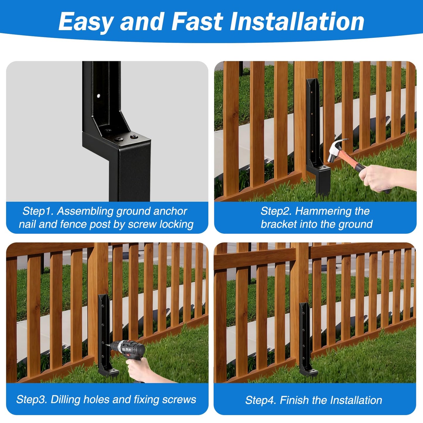 KQGY Heavy Duty Steel Fence Post Repair Bracket, Ground Spike Anchor for Fixing Leaning Broken Wooden Fence Posts, 31.5 Inch Height, Black (2)