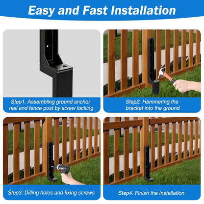 KQGY Heavy Duty Steel Fence Post Repair Bracket, Ground Spike Anchor for Fixing Leaning Broken Wooden Fence Posts, 31.5 Inch Height, Black (2)