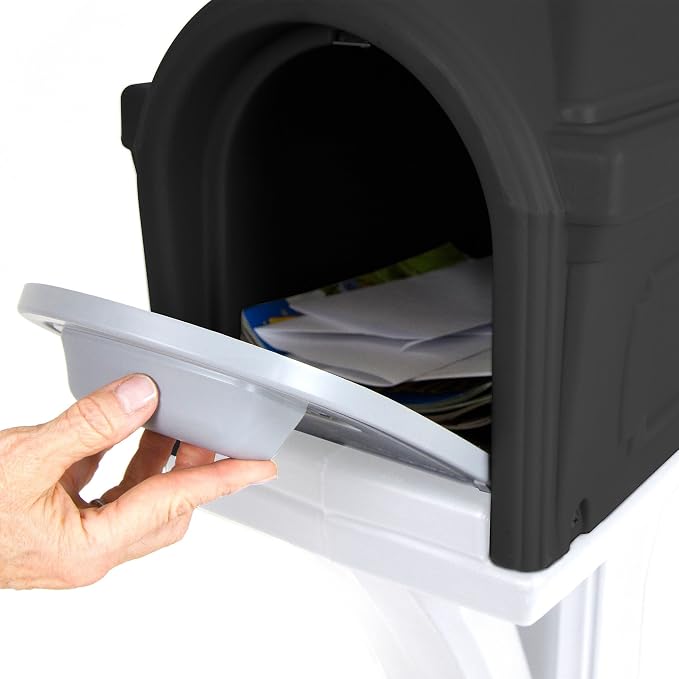 Simplay3 Classic Plastic Residential Mailbox & Post Mount Combo Kit with 2 Access Doors - Light Gray/Dark Gray