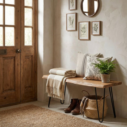 Alaterre Furniture Live Edge Wood Bench with Hairpin Metal Legs - Industrial Modern Entryway Bench with Minimalist Design - Furniture for Entryway, Dining Room, Kitchen, or Bedroom (36 Inch)
