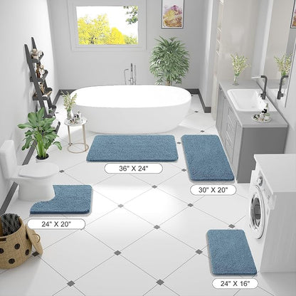 OLANLY Bathroom Runner Rugs 44x24, Soft Absorbent Chenille Bath Rugs, Rubber Backing Quick Dry, Machine Washable Long Bath Mats for Bathroom Floor, Tub and Shower, Home Decor Accessories, Airy Blue