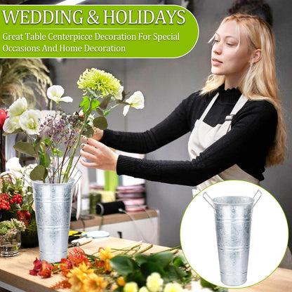 8Set Galvanized 10 Inch Metal Vases for Flowers, Rustic Flower Bucket Vases with Small Chalkboard Label, Metal Vase with Handle Flower Bar Supplies for Home Garden Wedding Cut Flowers Sparkler Holder