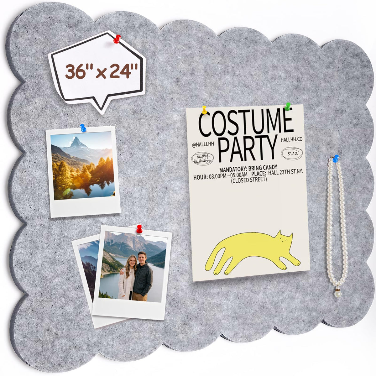 Felt Bulletin Board 36" x 24" Cork Board Alternative,Decorative Felt Pin Board Foldable Cork Boards for Walls Self-Adhesive Cork Board for Home Office Classroom Pin Board (Light Gray)