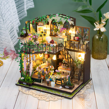 PANZIYU DIY Miniature House Kit, Fairy Dollhouse for Adults to Bulid,Tiny Home Making Kit with Wooden Furniture and LED, Halloween Decoration for Family and Friends (Darcy Flower House)