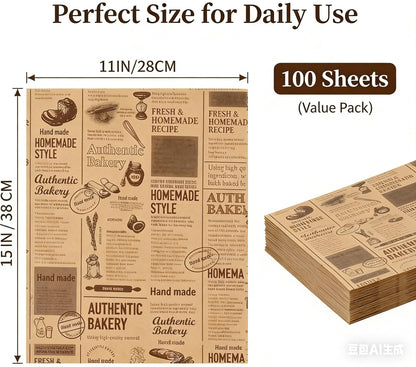 100 Sheets Newsprint Deli Paper, Disposable Flat Deli Paper with Newsprint, Sandwich Wrapping Papers Deli Wrapping Sheets for Kitchen, Outdoor Picnic, Burgers and Sandwich,15x11 Inches