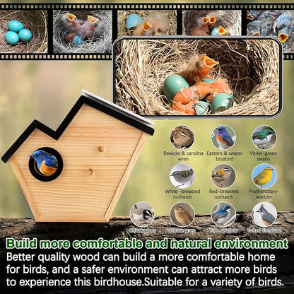 Bird House with Camera, 4MP Smart Birdhouse Camera with Solar Powered, Birdhouse Cameras for Families, Motion Detection & 32GB SD Card, Watch Bird Nesting & Hatching in Real Time