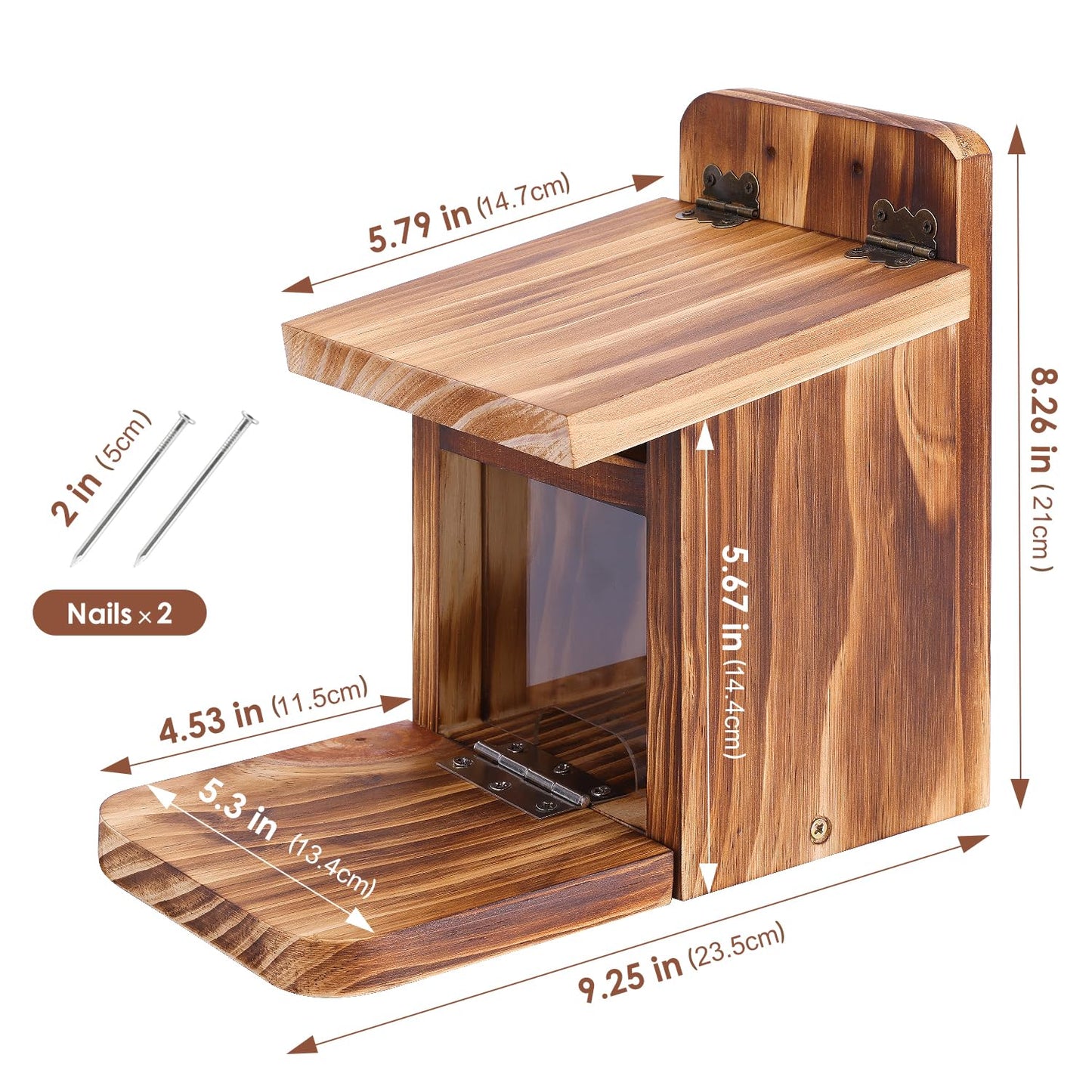 MIXXIDEA 2 PK Wooden Squirrel Feeder Box, Sturdy Squirrel Feeding House with Thickness 1.5CM Wood, No Assembly Required, for Backyard Outside Garden
