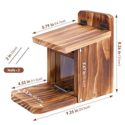 MIXXIDEA 2 PK Wooden Squirrel Feeder Box, Sturdy Squirrel Feeding House with Thickness 1.5CM Wood, No Assembly Required, for Backyard Outside Garden