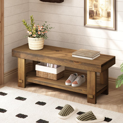 HOKYHOKY Solid Wood Entryway Bench - 42.6" Farmhouse Long Storage Benches, Narrow Bench Seat for Indoor, Entryway, Dining Room, Living Room, Bedroom and Hallway, Rustic Natural