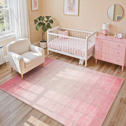 Wonnitar Washable Light Pink Rug, 5x7 Modern Ombre Rugs for Living Room, Non-Slip Abstract Area Rug for Bedroom Girls, Non-Shedding Soft Large Throw Carpet for Bathroom (Pink, 5'x7')