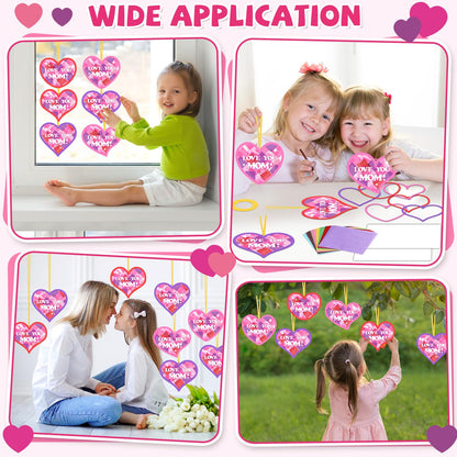 Qyeahkj 36 Set Mother Day Heart Suncatchers Crafts for Boys and Girls DIY Love Hearts Window Tissue Paper Crafts Love Hanging Decor for Classroom Home Activity Art Project Birthday Party Favor Gifts
