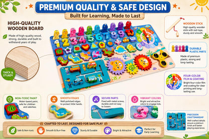 Funiso Montessori Wooden Busy Board Toys for 3+ Boys & Girls, Educational Learning Toy, Number Puzzle Board with Counting, Shapes & Magnetic Fishing Game, Preschool Toy Gift for Toddlers Kids.