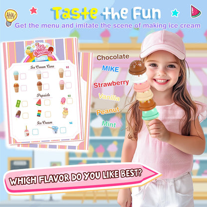 Loscola Ice Cream Toy, Wooden Ice Cream Toys for Kids Toddlers, Pretend Play Kitchen Food Toys, Wooden Play Store Counter Shop Playset for Toddlers, Toy Gift for 3 4 5 6 7 8 Year Old Girls Boys