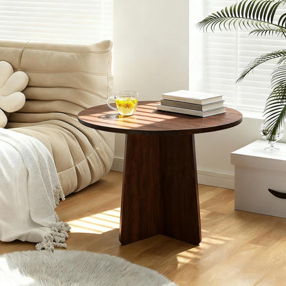 Wood Coffee End Table, Round Side Tables Living Room, Small End Tables for Small Spaces, Sofa, Bedroom, Bedside, Corner, Office, Nursery, Wooden Circle Side Table, Rustic Walnut 19.7 x 17.7 in