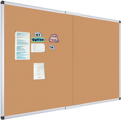 VIZ-PRO 60" x 48" Large Cork Bulletin Board, Foldable & Wall-Mounted Notice Pin Board with Silver Aluminum Frame, for School Home Office - 5' x 4' Corkboard