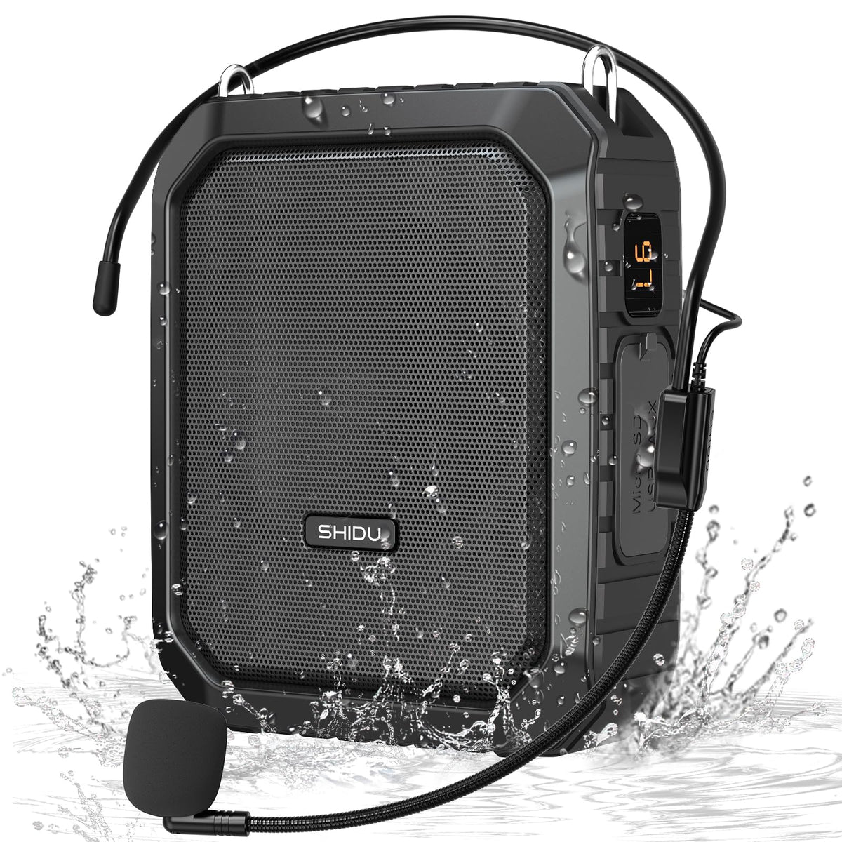 SHIDU Voice Amplifier for Teacher with Portable Microphone and Speaker, 18W Microphone with Speaker with Wired Mic Headset, IPX5 Waterproof Bluetooth Speaker Systems for Guide, Coach (NOT Wireless)