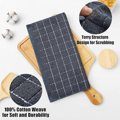Homaxy 100% Cotton Terry Kitchen Towels, Checkered Designed, Soft and Super
