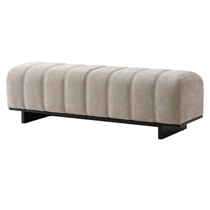 Christopher Knight Home Lamie Chenille Upholstered Dining Bench, Wooden Entryway Bench, Long Sofa Footstool for Living Room, Bedroom End of Bed Bench, Oatmeal+Black