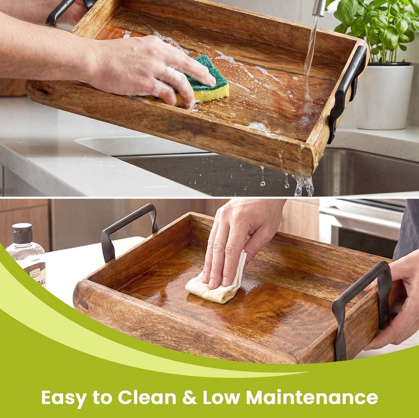 Acacia Serving Tray – Durable Large Wooden Serving Tray w/Handle – Non-Slip Kitchen Accessories for Daily Use – Easy Use Wooden Trays For Food