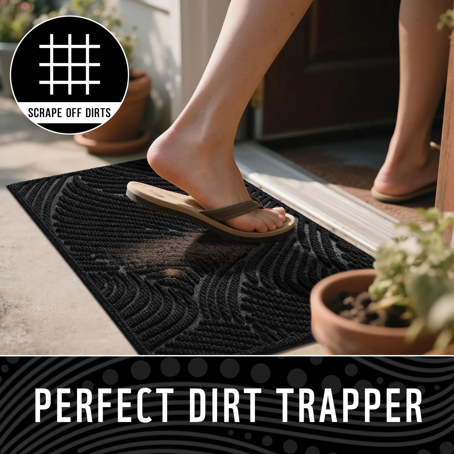 Yimobra Doormat Outdoor Entrance, Simple Stripes All-Weather Waterproof & Non-Slip Mat for Front Door, Heavy Duty Welcome Mat for Indoor, Garage, Patio-29.5x17, Black