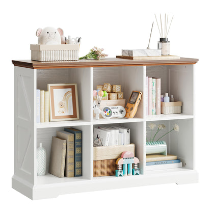 IRONCK 6 Cube Storage Organizer, Wooden Cube Shelf with Storage, Farmhouse Bookcase for Bedroom, Living Room and Home Office, White