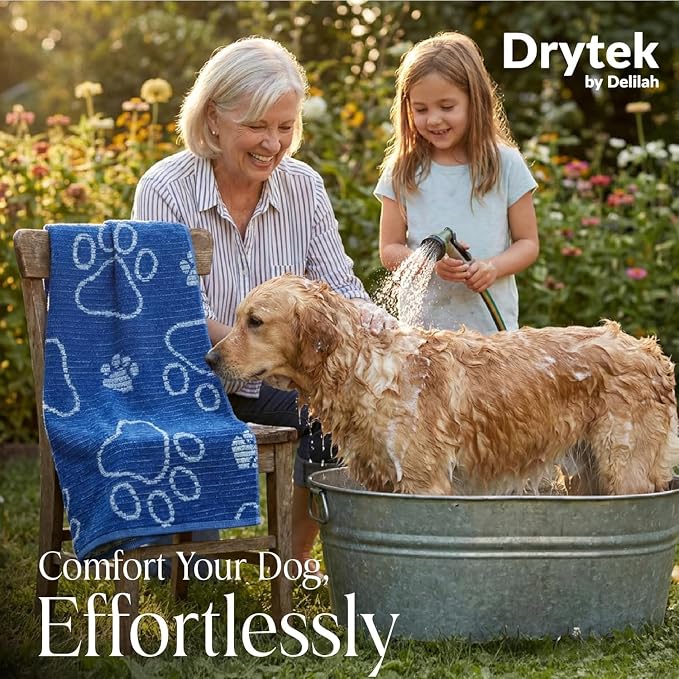 Delilah Home Drytek Dog Towel - Quick-Dry Pet Towel for Large Dogs, Ultra Absorbent & Odor-Resistant - Lightweight Sand-Resistant for Outdoor Bath, Grooming Supplies, Beach & Travel - 30x54 in - Navy