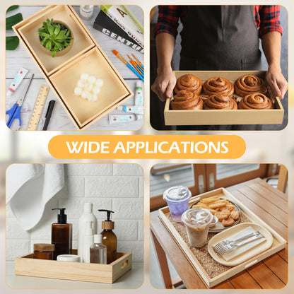 Aodaer 7 Pieces Wooden Trays, Wooden Nested Serving Trays, Rectangular Shape Wood Serving Tray with Handles for Kitchen Party Dinner Snacks