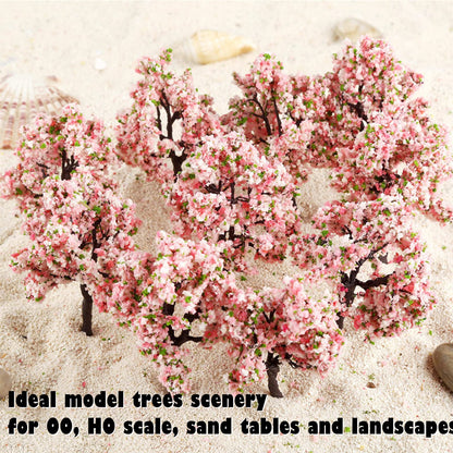Yetaha 10PCS Pink Flower Model Trees, Mini Vegetation Flower Cluster Static Scenery Model for DIY Landscape Railway Train Diorama Garden Scenery Layout Architecture Trees Home Decoration, 11CM/4.33"