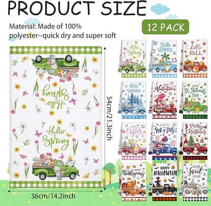 12 Pcs Seasonal Kitchen Towels Set