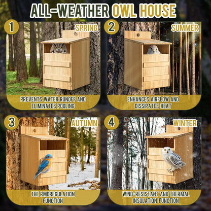 AceOrbit 2 Pack Large Squirrel House Screech Owl Nesting Box Kit for Outside 15.4 x 10.5 x 9'' Carbonized Wooden Bird House Opening Easy Assemble Easter Shelter Gift with Water Bowl Wood Shavings Tool