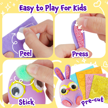 CZTCDP Arts and Kids Crafts Kits - Egg Pom Poms Decoration Craft Supplies & Materials for Toddler DIY School Supplies Kit Birthday Gifts for Girls Boys Age 2-4