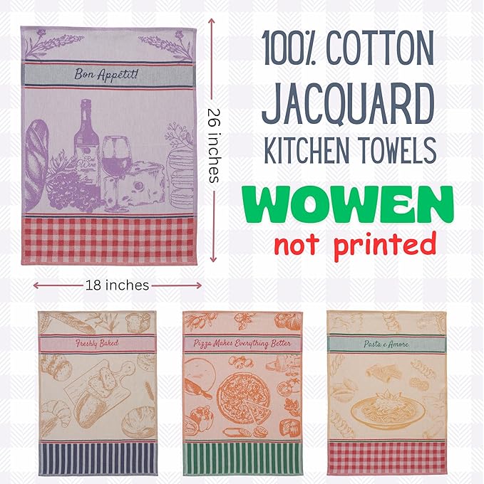 sea me at home 100% Cotton French Jacquard Kitchen Tea Towel Set of 4