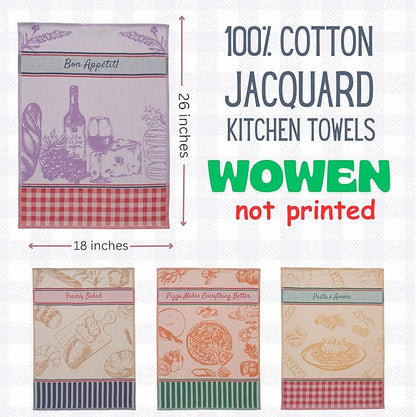 sea me at home 100% Cotton French Jacquard Kitchen Tea Towel Set of 4