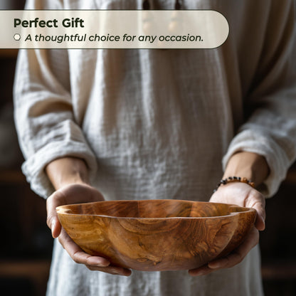 Spaceneat Wooden Fruit Bowl for Kitchen Counter - 11.8" x 3.2" Large Teak Wood Serving Bowl for Food, Salad, Bread or Home Decor - Handcrafted by Artisans in Indonesia - Dining Decorative Centerpiece