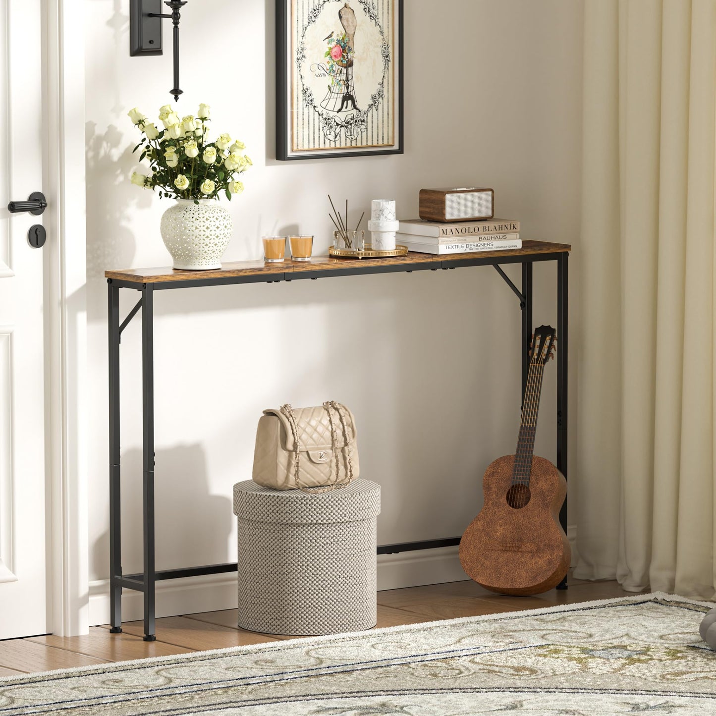 Vantimo 47.2" Console Table, Narrow Entryway Table, Skinny Sofa Table, Behind CouchTable, Long Skinny Table, DisplayTable for Entryway, Living Room, Foyer, Corridor, Office, Rustic Brown