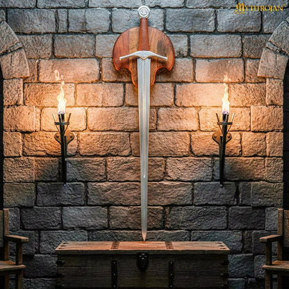 Medieval Sword Wall Display Plaque with Adjustable Steel Hanger– 10 × 9 in Acacia Hardwood Wall Rack for Medieval, Fantasy & Decorative Swords