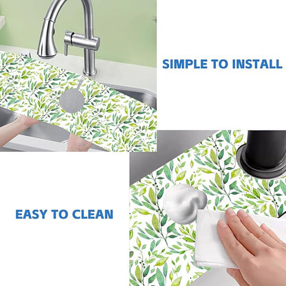Tropical Eucalyptus Leaves Kitchen Sink Splash Guard Mat Absorbent Fast Drying