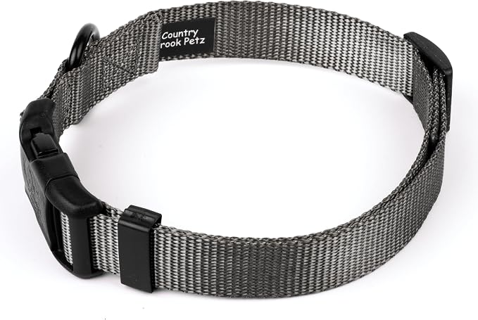 Country Brook Petz - Everyday Nylon Dog Collar and Leash - 10+ Cool Colors (1 Inch, Large, Charcoal)