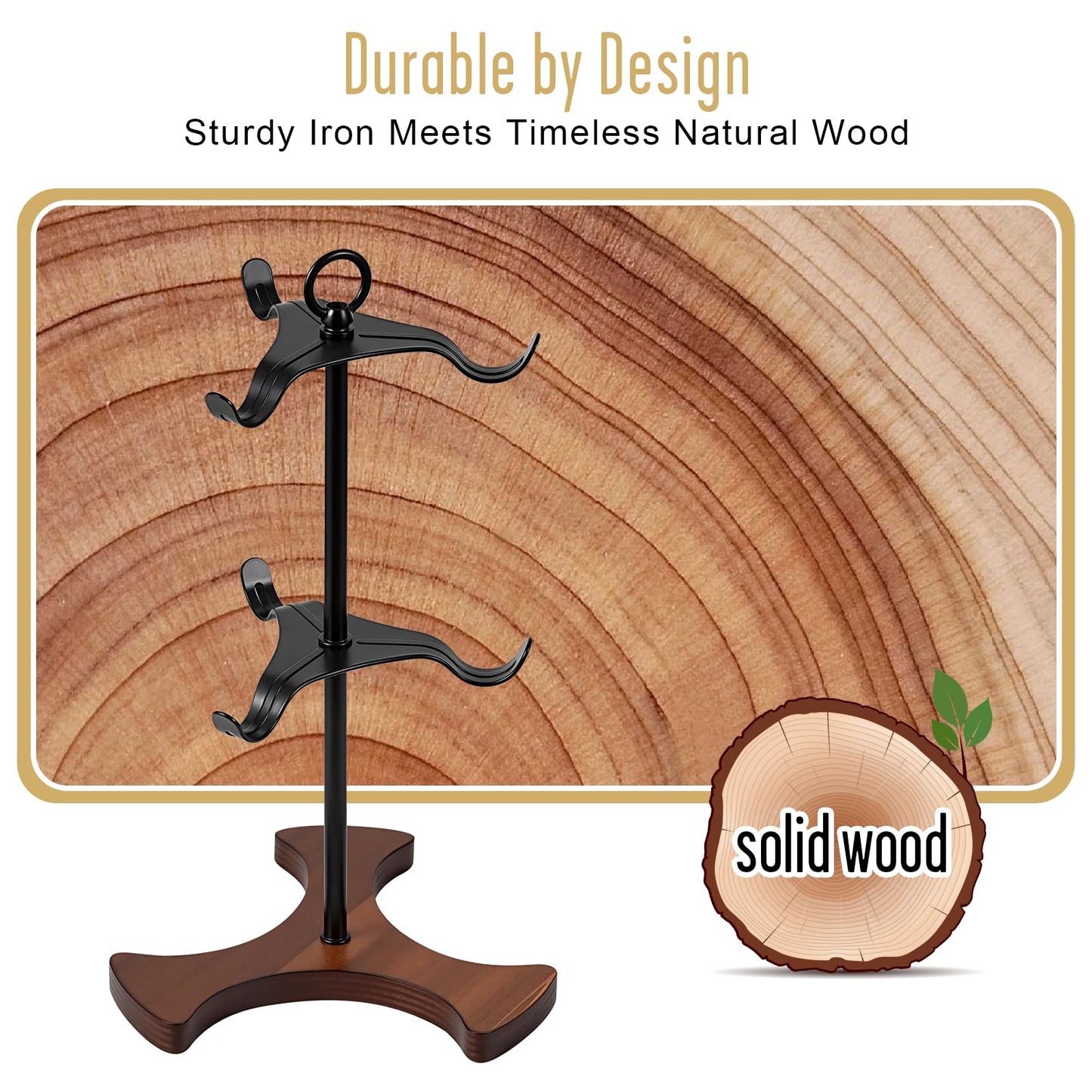 Mug Tree Y-Shaped, Coffee Mug Holder with Angled - Out Iron Hooks (No More Squeezing!), Solid Wood Base & Sturdy Iron Coffee Cup Rack, 6 Hook, Tools Included, Easy Install, Elevate Kitchen Nook Décor