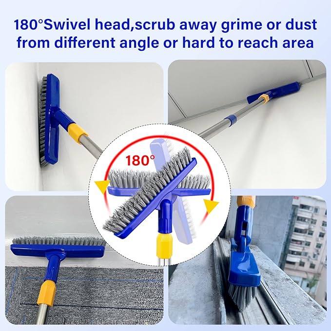 ITTAR Grout Brush with Long Adjustable Handle, Swivel Scrub Brush, V-Shape