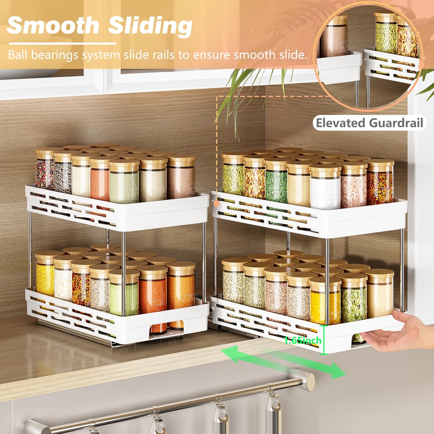Pull Out Spice Rack Organizer for Cabinet, 3 Packs Slide Out Spice Racks Organizer, Spice Cabinet Organizers, Cabinet Size Need:12'' Highx11'' Deepx5'' Wide,Each Tier Hold 10 Spice Jar - 2 Tier, Black