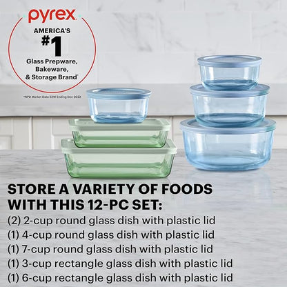 Pyrex Colors Tinted Small/Medium/Large Food Storage Container Set, Snug Fit
