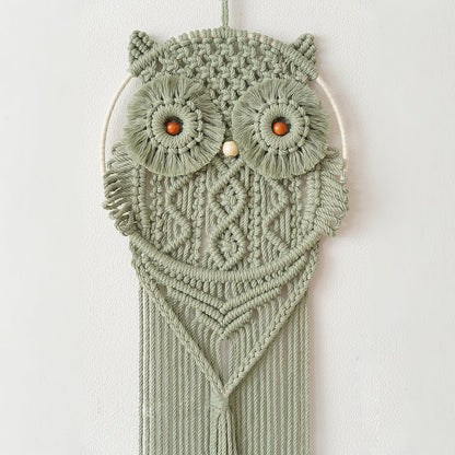 Tissting Cotton Macrame Owl Wall Art - Hand-Woven Boho Decor for Bedroom, Living Room Nursery with Easy Hanging, Housewarming Gift