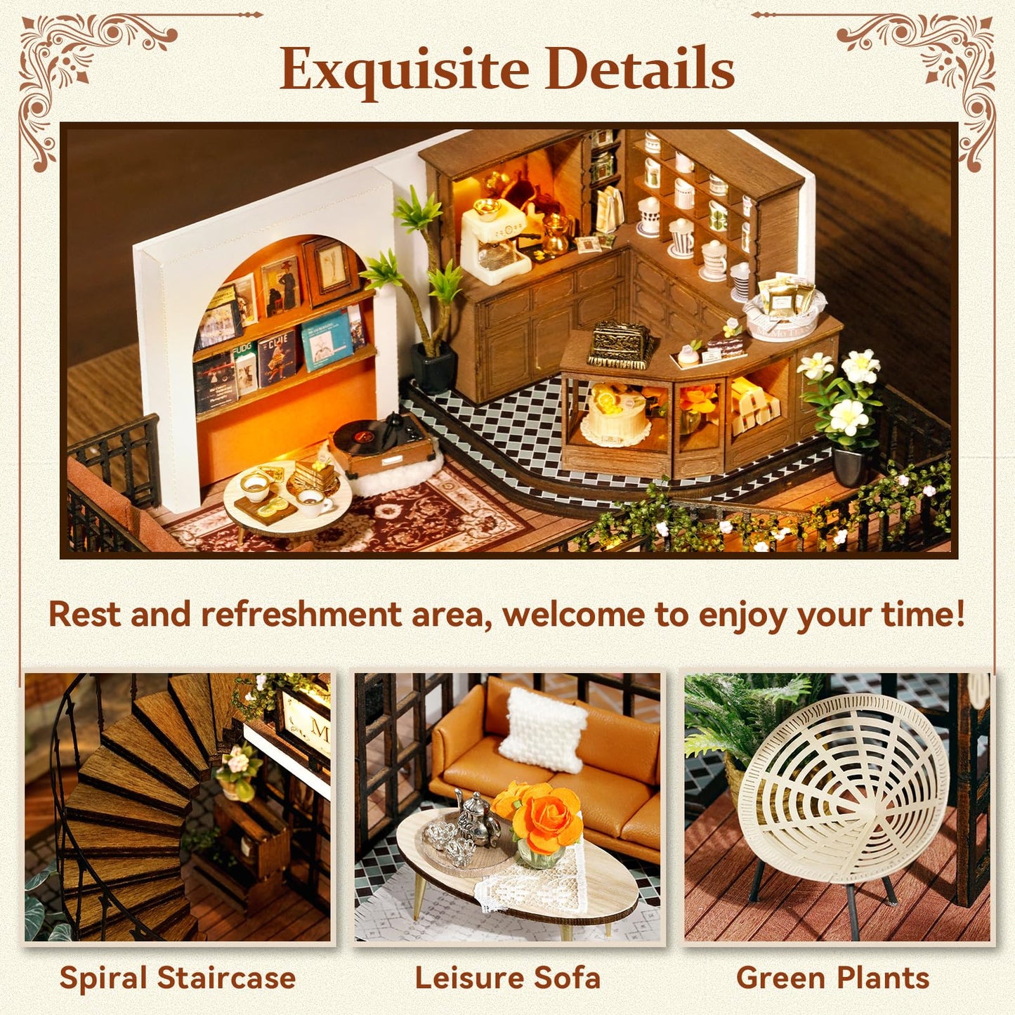 Hallisun DIY Miniature House Building Kits, Twilight Book City and Momo Tea House 3D Wooden Dollhouse Toys, Birthday Festival Gift for Teens Adults with Dustproof Covers