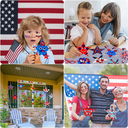 JULBEAR 418pcs 4th of July Star Foam Craft, Patriotic Self-Adhesive Glitter Foam Stickers Crafts Kit for Independence Day Patriotic Party Favors Kids Classroom Activity Decorations Supplies