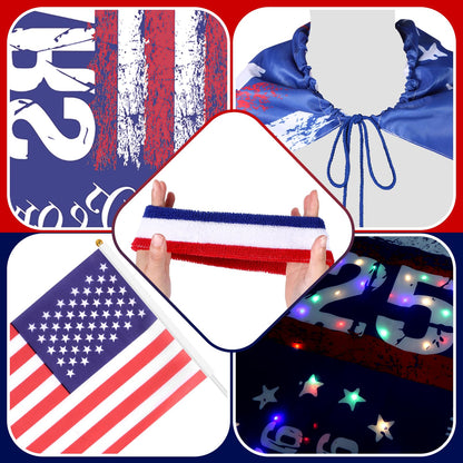 MUDEREK Light Up American Flag Cape for 12 ft Skeleton – Patriotic Independence Day Accessories, LED 250th Anniversary Giant Skeleton Costume Cloth for 4th of July Outdoor Decorations