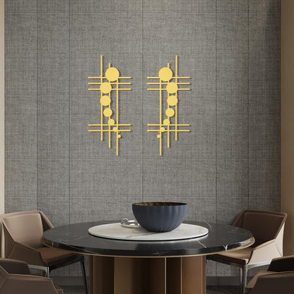 Therwen 2 Pcs Metal Wall Art 15.75 x 7.09 Inch Abstract Minialist Metal Decor Vertical Wall Sculptures Geometric Modern Hanging for Living Room Home Bedroom Office Study Decorations Gifts